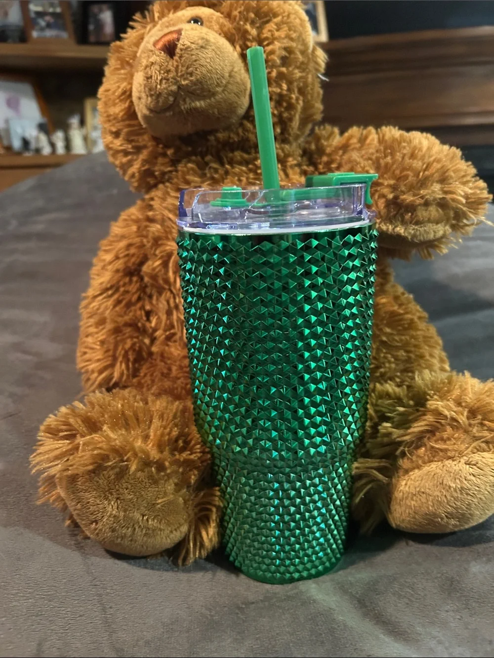 Green Rhinestone Tumbler with Straw NWOT